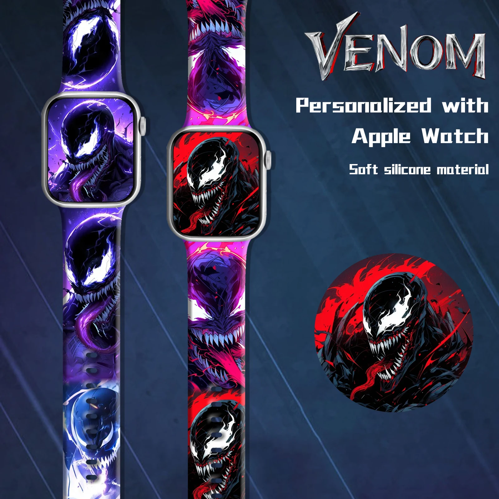 

Venom Print Strap for iWatch 11 10 9 8 7 Silicone Band Replaceable Bracelet for Apple Watch 46mm 44mm 42mm 41mm 38mm Watchband