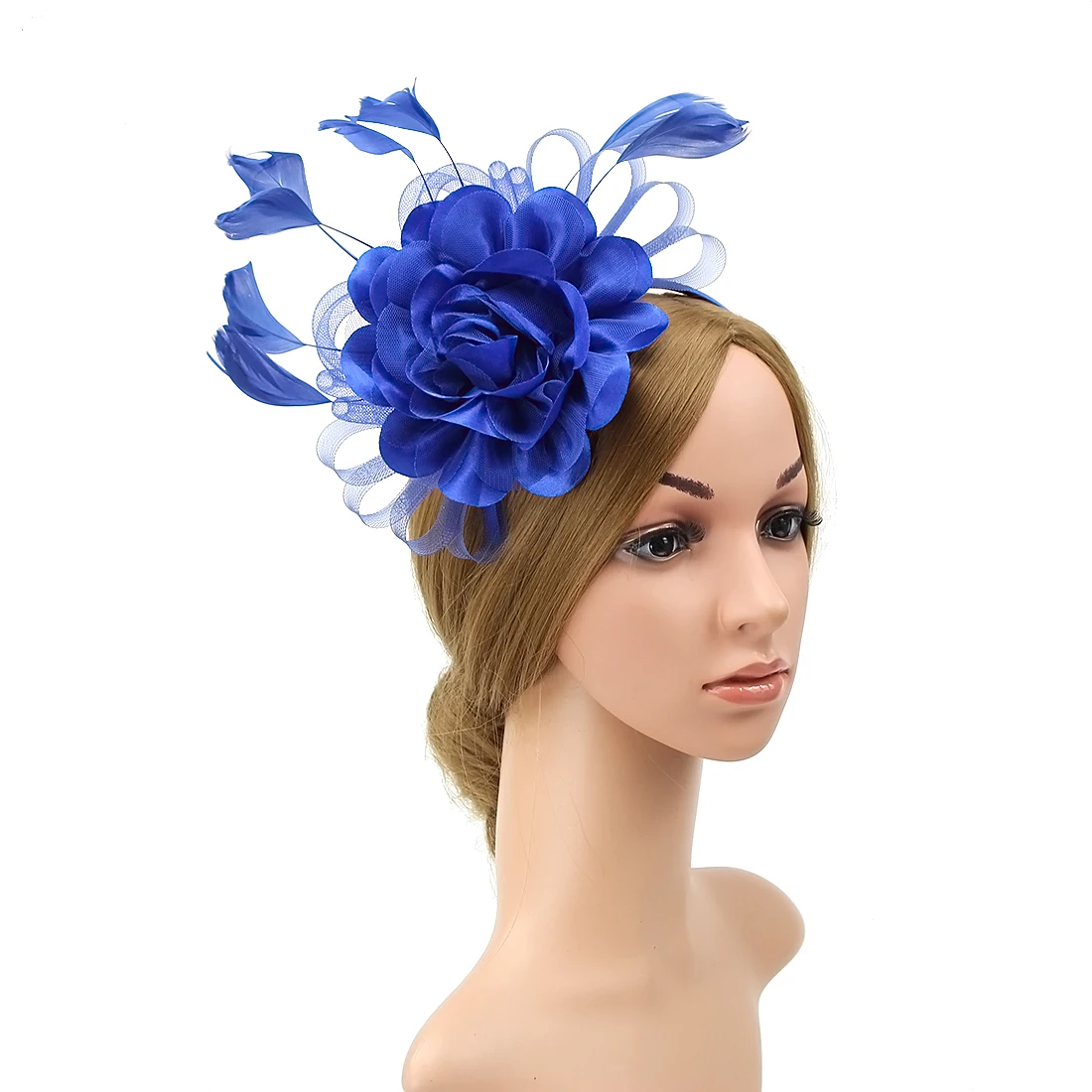 Lady Fascinators Headband , Flower Hat with Feather for Women,  Pillbox Hat Cocktail Tea Party Headwear