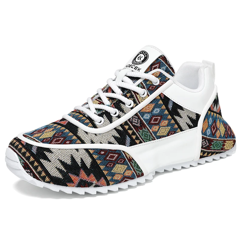أحذية رياضية كاجوال للرجال مطبوعة من القماش أحذية مسطحة عالية الجودة للزوجين نعل سميك مانعة للانزلاق أحذية بدون كعب للمشي للطلاب للرجال