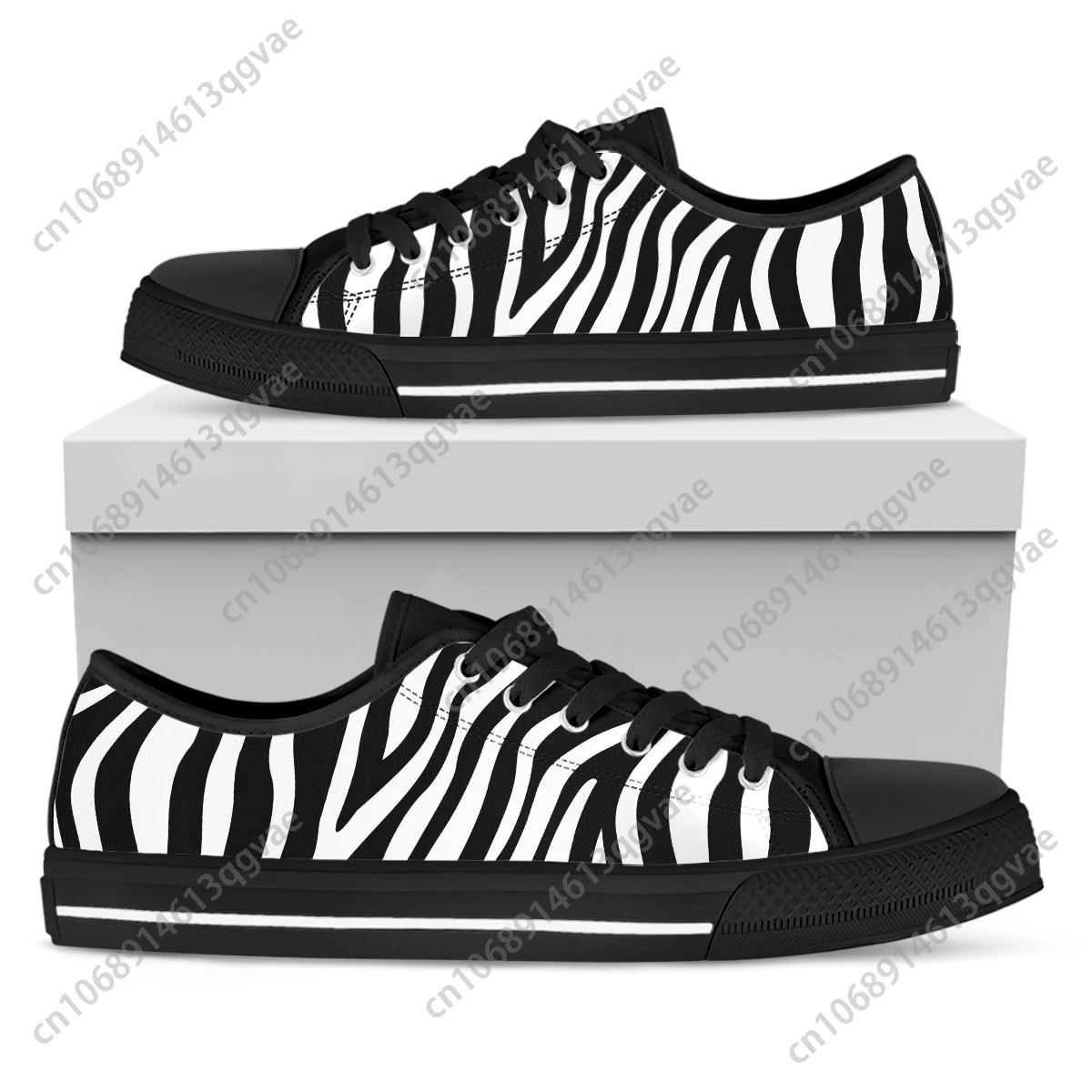 Black White Zebra Print Low Top Sneakers Mens Womens Teenager High Quality Canvas Sneaker Couple Shoes Custom Personalized Shoe