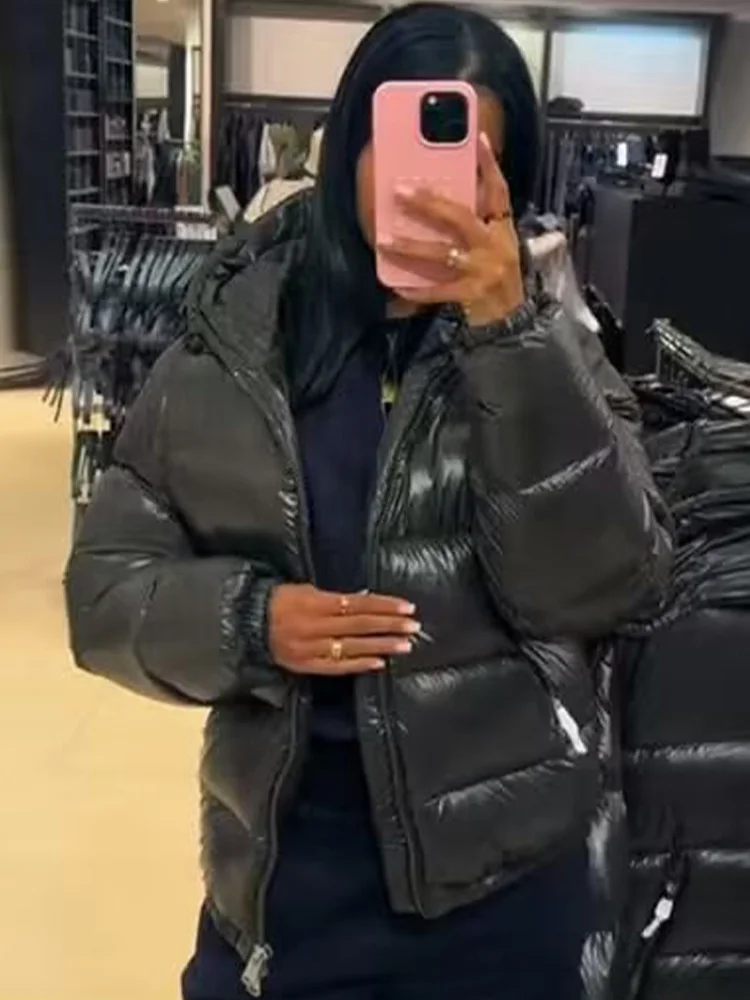 HH femme mode manches longues poches solides fermeture éclair veste à capuche hiver femme décontracté cordon pain coton rembourré veste