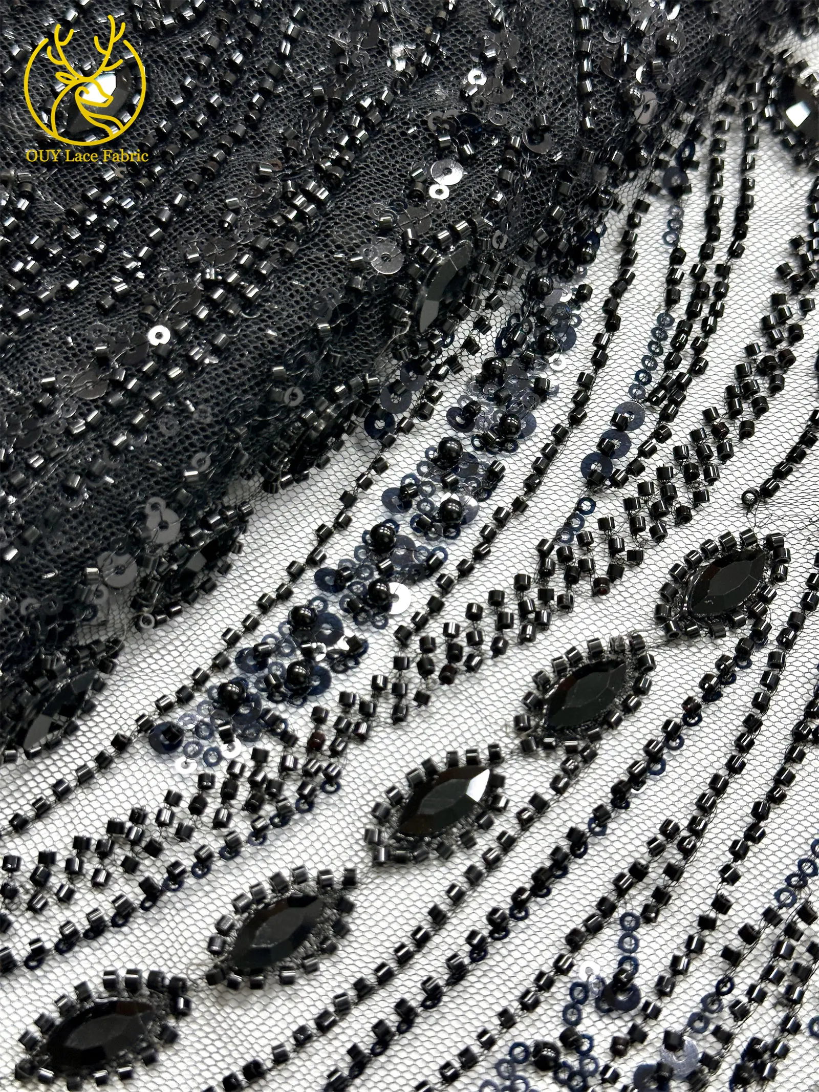 Marineblauer, hochwertiger, luxuriöser, österreichischer Diamant-Perlen-Spitzenstoff im neuen Stil 2026, afrikanischer Pailletten-Spitzenstoff für Brautkleider und Hochzeitsfeiern. – Detail 31