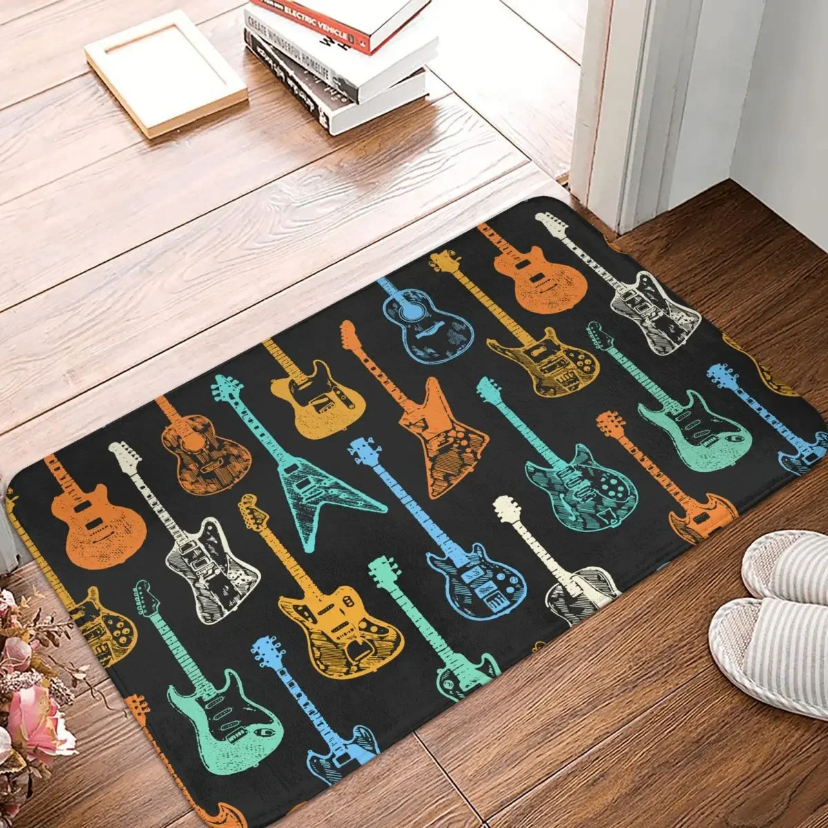 Bedroom Mat Hand Drawing Colorful Guitar Rug Home Doormat Kitchen Carpet Balcony