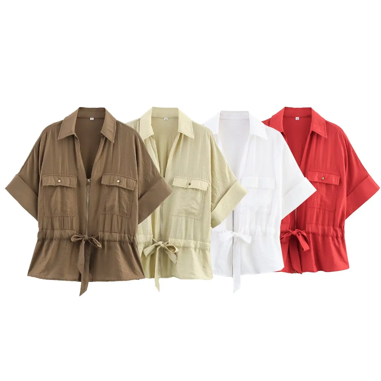 

2025 new women's clothing European and American style fashionable versatile lapel loose waist short-sleeved shirt