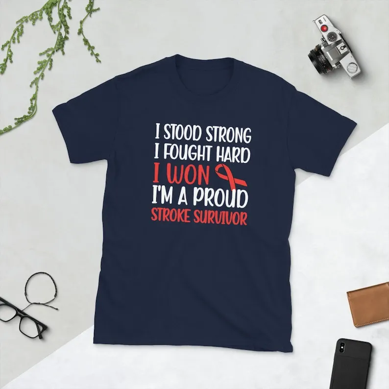 new style Stroke Awareness Month Red Ribbon Warrior letters printed T-shirt tops Adult Unisex All-match shirt shor T-Shirt