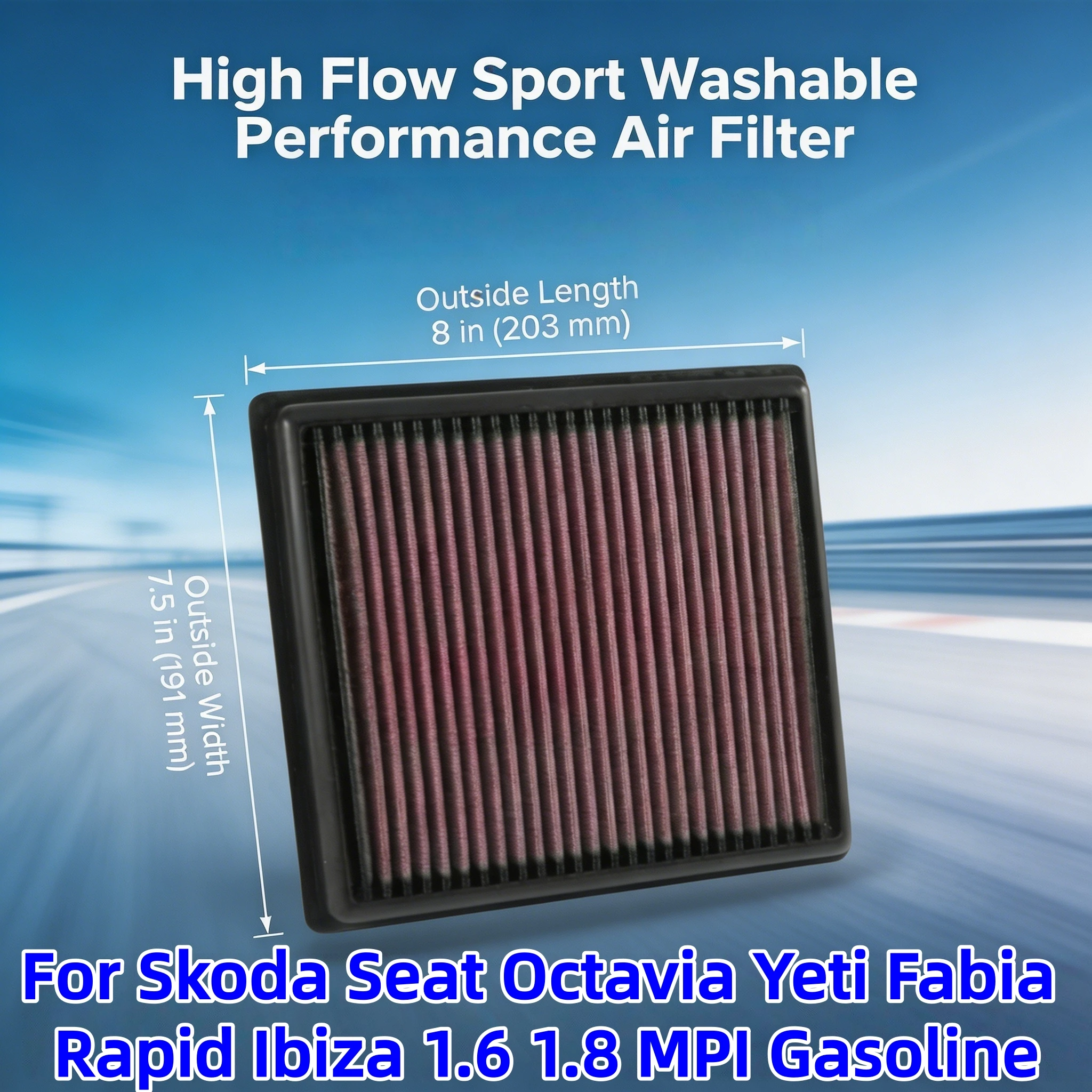 

For Skoda Seat Octavia Yeti Fabia Rapid Ibiza 1.6 1.8 MPI Gas High Flow Washable Performance Panel Air Filter Replacement