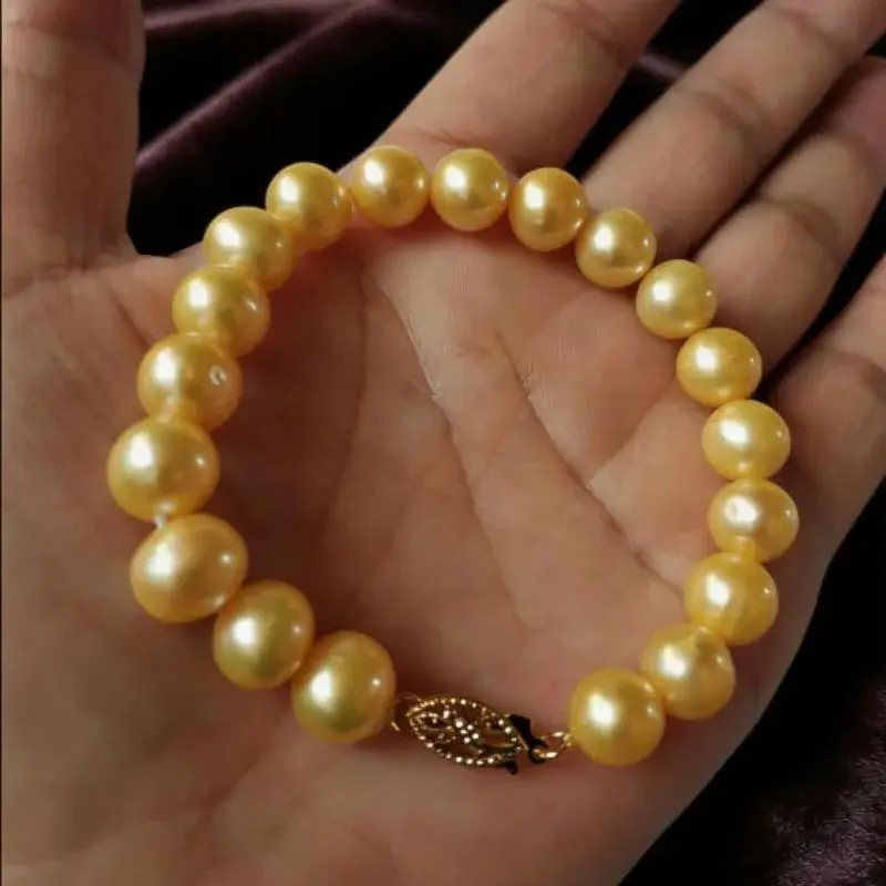 

Gorgeous AAAA Huge 9-10mm Round South Sea Golden pearl bracelet 14k jewelryJewelry Making
