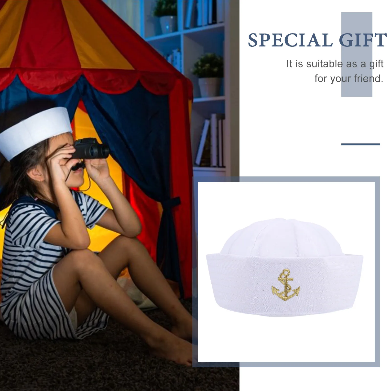 1Pcs White Sailor Hat Premium Material Embroidered Anchor Patch One Size Fits Most Adult Costume Accessory for Nautical Party