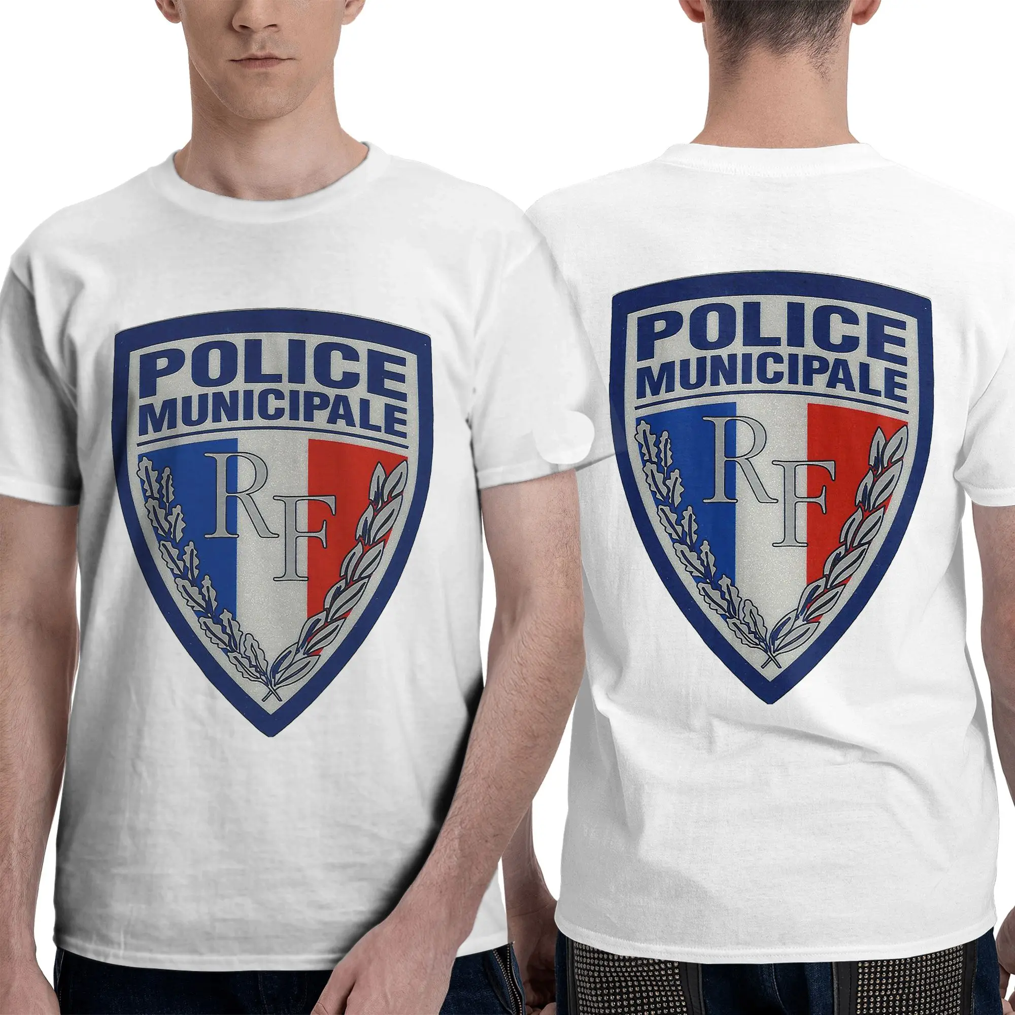 French Municipal Police Insignia Men T-Shirt Double Sided Oversized T Shirts Men's O-Neck Cotton Tees Short Summer Male