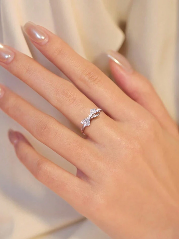 925 Sterling Silver Personalized Advanced Shiny Bow Zircon Ring For Women Engagement Wedding Luxury High Quality Fine Jewelry