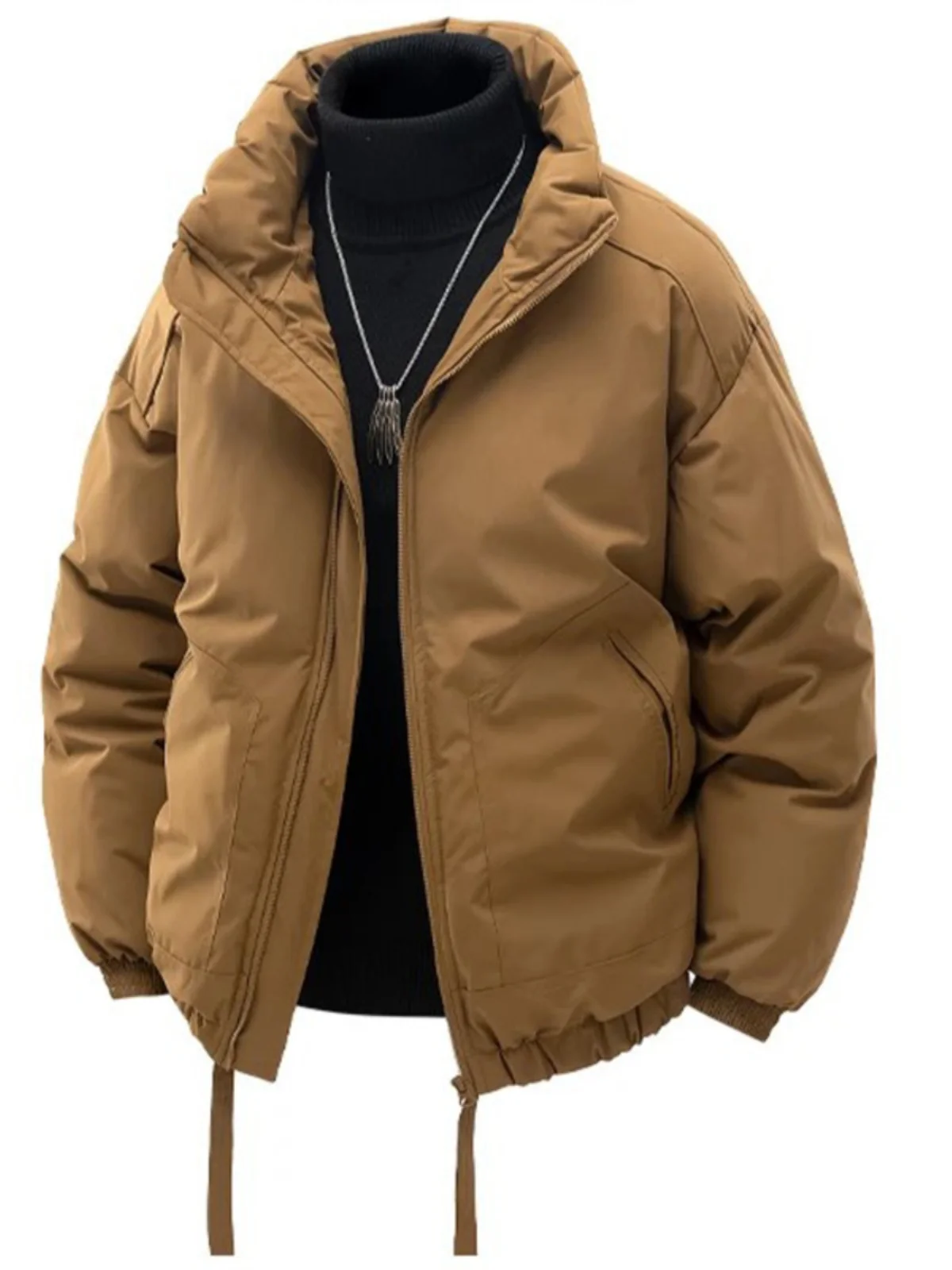 

Oversize Trendy Cotton Jaet Men's Stand Collar Warmth ex Winter Outerwear Casual Long Sve Zipper Closure Color