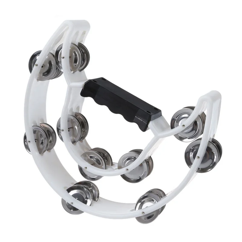 

ABHT-4X Double Row Jingles Half Moon Musical Tambourine Percussion Drum White Party KTV