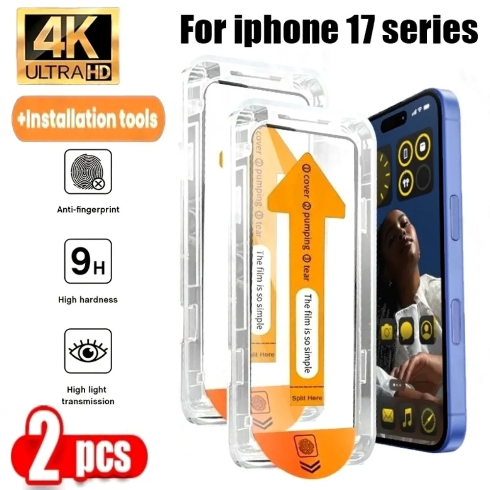 2 Stück Ultra-HD-Displayschutzfolie für iPhone 17 16 15 Pro Max 14 13 12 Pro 16 15 Plus 17 Air One Click Installation gehärtetes Glas
