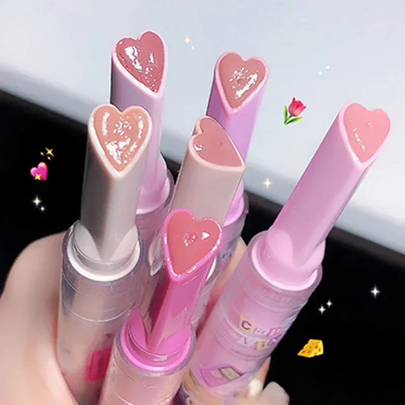 Heallor Clear Lip Glaze Jelly Solid Mirror rossetto Waterproof Love-shaped Watermelon Lip Gloss Fade Lip Lines idratante Kore