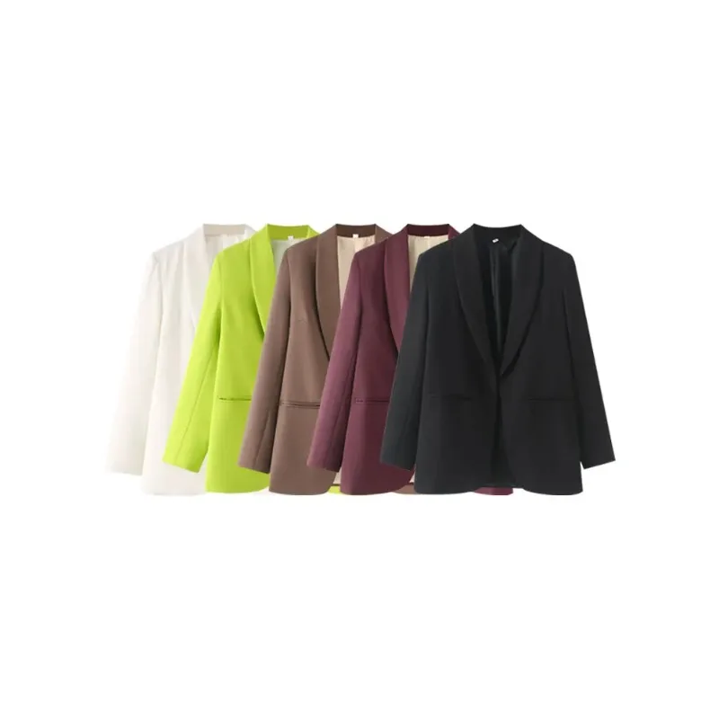 

Fanan Women's Fashion Front Open Blazer Coat Long Sleeve Office Wear Welt Pockets Chic Female Solid Color Outerwear Tops