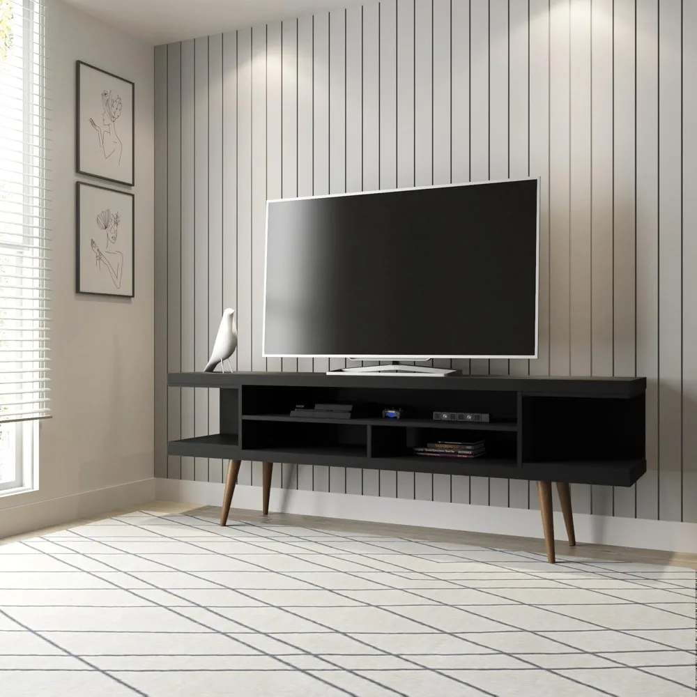 

Freestanding Entertainment Center for Living Room, Mid Century Modern TV Stand with Shelves, Storage and Media Holes