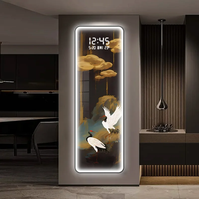 Chinese style hanging clock, decorative paintings of hanging clocks, LED lights, ancient electronic clocks in living rooms