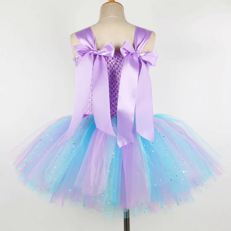 Vestido de sirena de princesa para niñas, vestido con luz LED, fiesta de cumpleaños temática del océano, tutú, ropa, disfraz de Halloween para niños