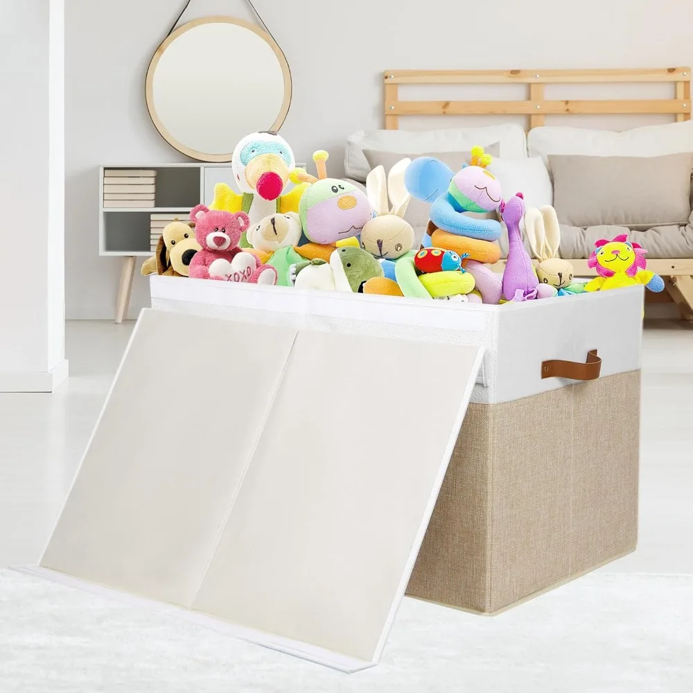 صندوق تخزين ألعاب متين مع غطاء للأطفال، صندوق منظم مع فواصل للأولاد والبنات والحضانات
