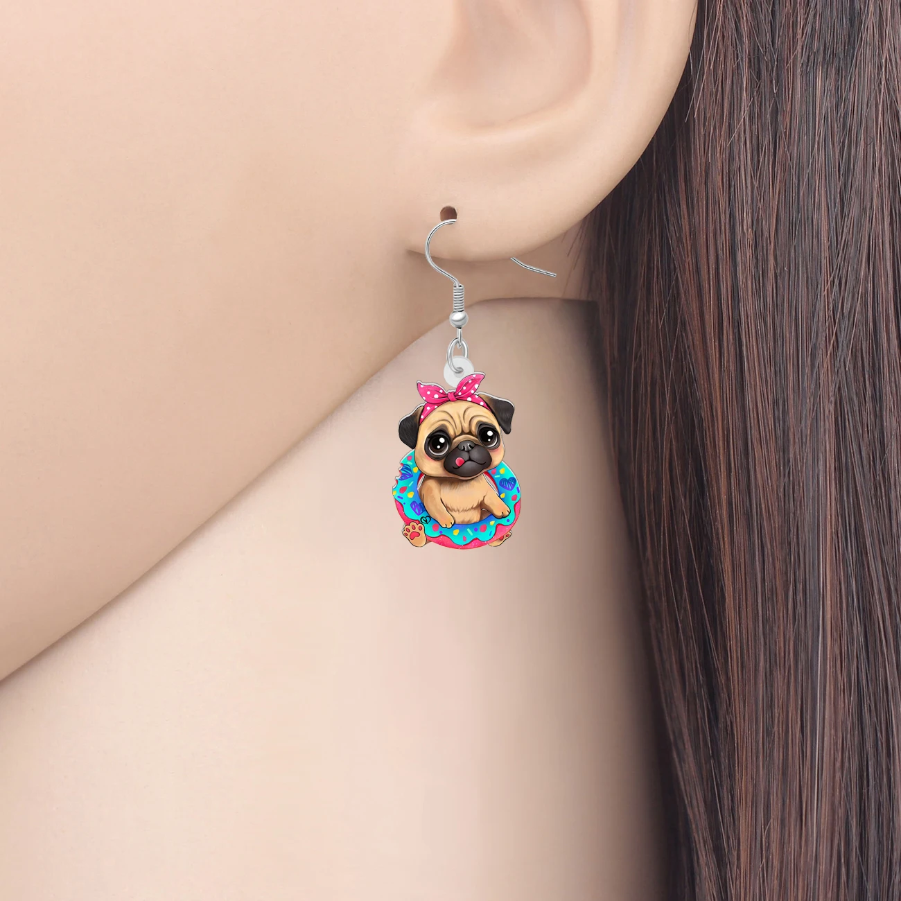 BONSNY Acrylic Adorable Pug Doggy Earrings Trendy Jewelry Drop Dangle Valentine’s Day Gifts Accessory For Women Kids