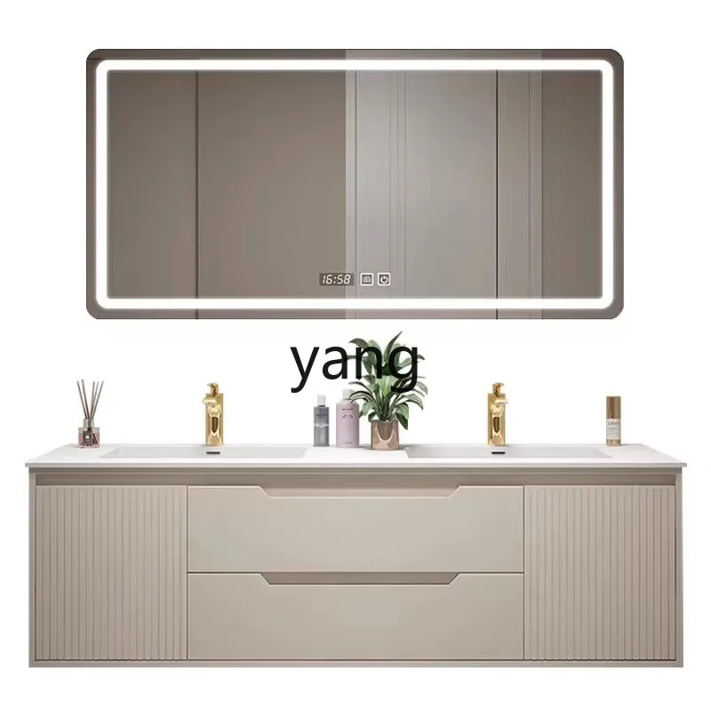 

LH light luxury bathroom cabinet combination cream wind rock slab seamless double basin bathroom washstand