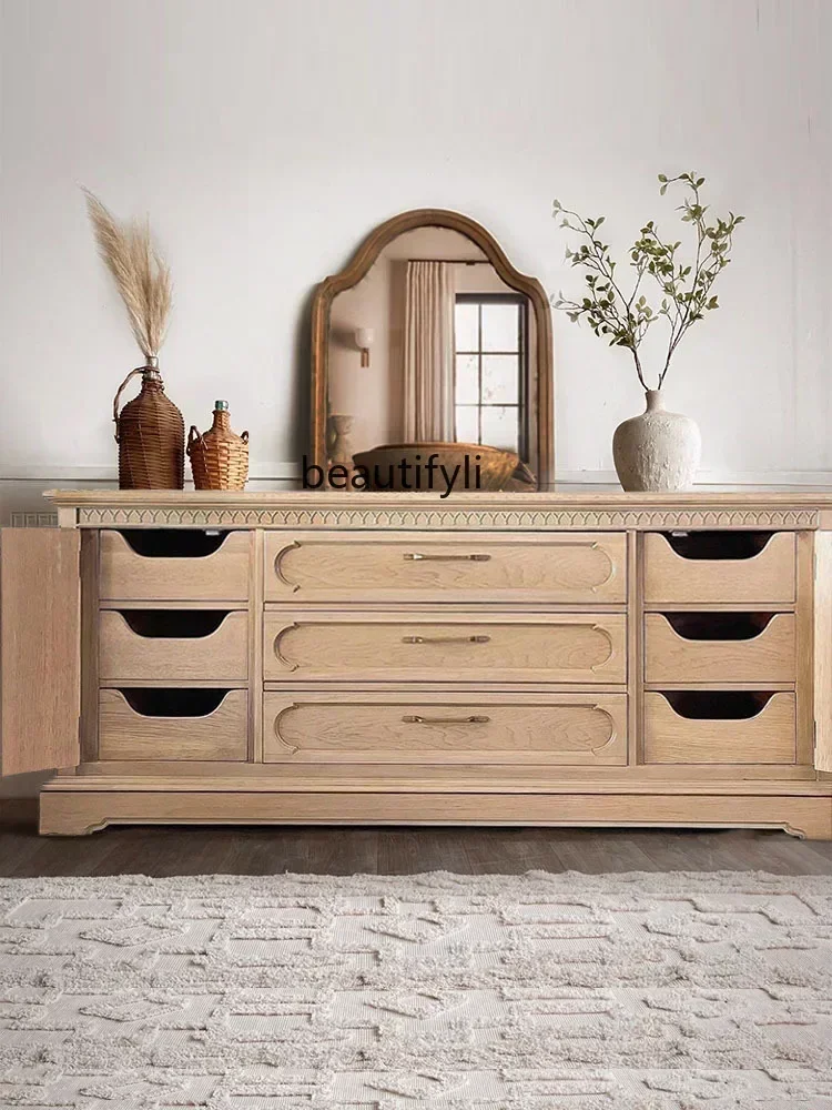 

1184 French retro solid wood porch cabinet, TV cabinet, living room floor locker, bedroom storage cabinet