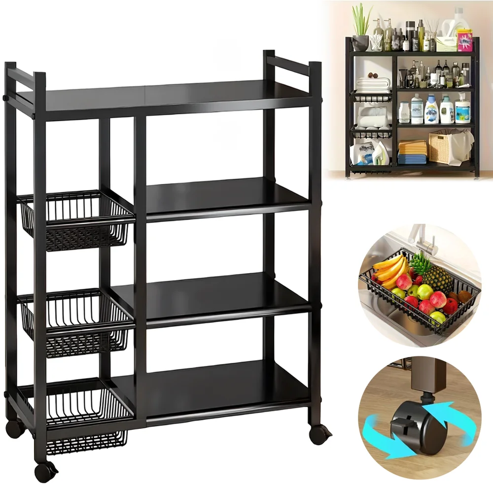 Estante de almacenamiento de varios niveles, estantería con ruedas, estante de almacenamiento para cocina casera, estante para estufa de microondas, estante de cocina, organizador para el hogar