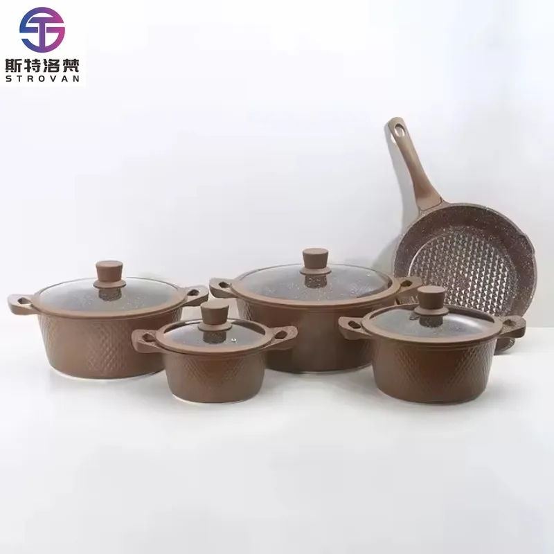10 Pieces Aluminum Non-stick Cookware Set Hot Selling Gas Stove Induction Cooker Universal Frying Pan Soup Pot Wok Set with Lid