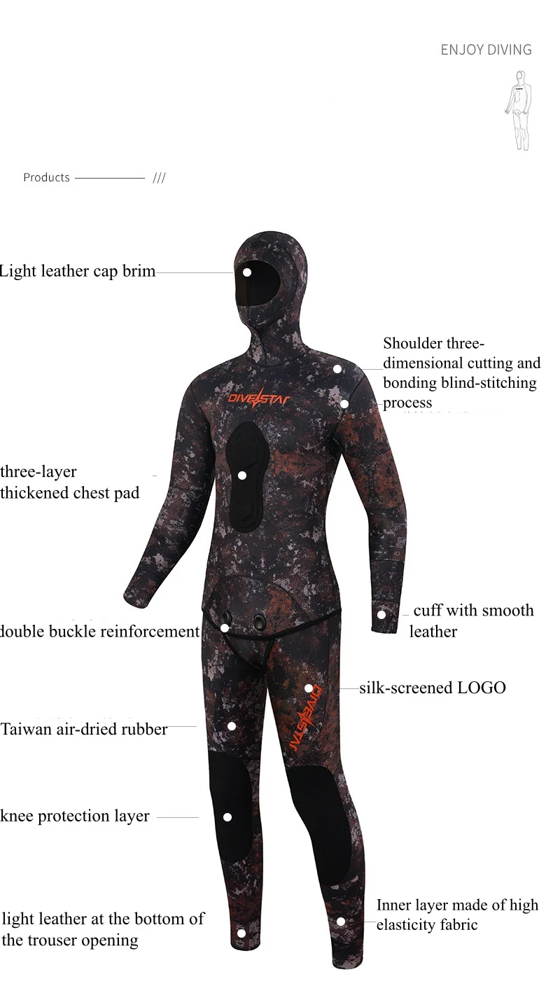 3MM 2Pcs Neoprene Keep Warm UnderWater Hunting Kayaking Drifting Diving Suit Hood Scuba Spearfishing Snorkeling Swim WetSuit