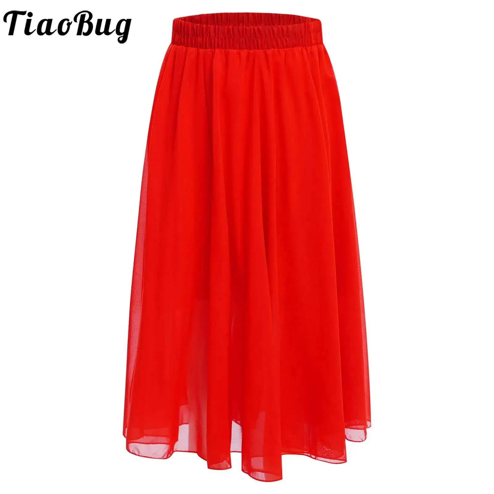

360 Degree Kids Girls Chiffon Skirt Ballet Dance Skate Long Skirts Dancer Practice Wear Professional Stage Dance Skirt 65-90cm