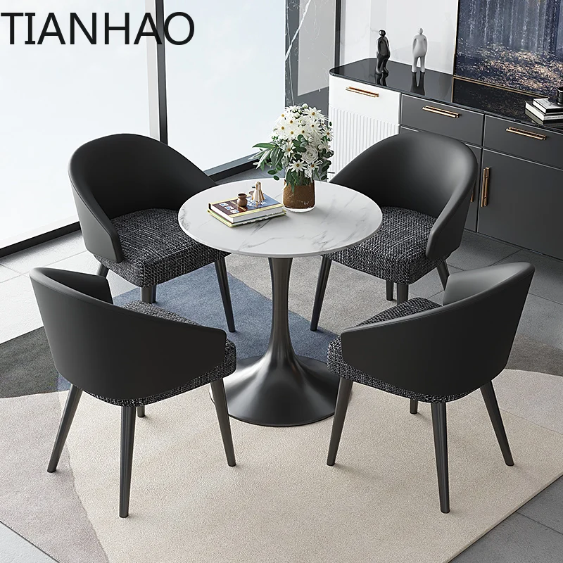 Nordic Style Solid Surface Meeting Table with Lounge Seating Set for Showroom Reception Luxury Real Estate Office and Club