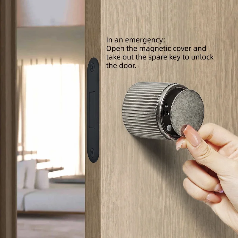 Magnetic Silent Round Bedroom Door Lock with Keys Indoor Room Wooden Door Light Fashionable Household Universal Door Handle Lock