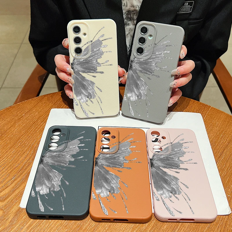 Silve Butterfly Wing Print Case For Samsung Galaxy A55 A54 A35 A25 A15 A16 A52 A53 A14 A34 5G S20 FE S21 S22 S23 S24 Ultra Capa