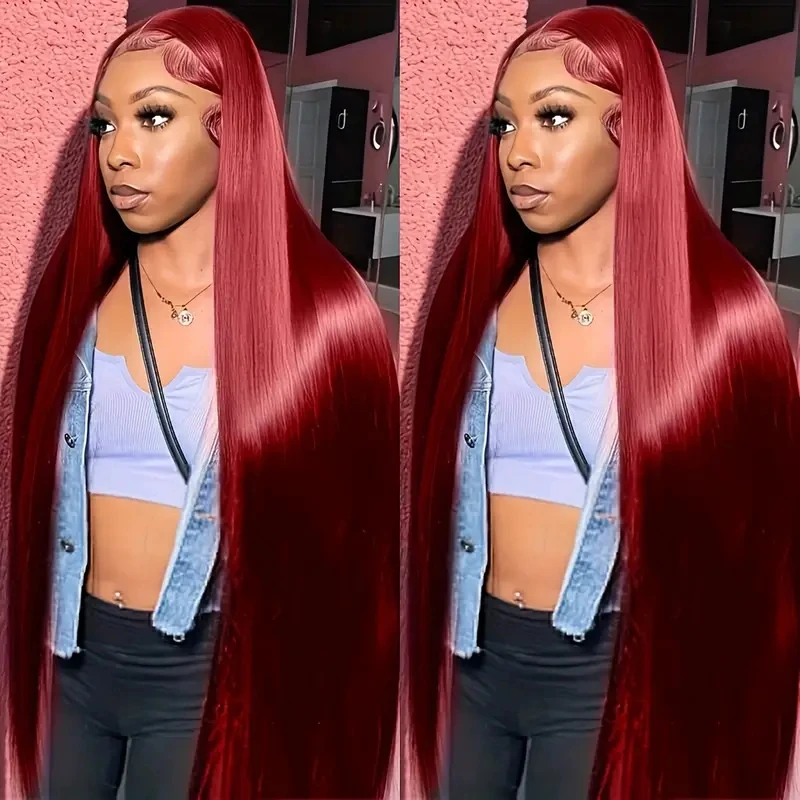 99J Burgundy Lace Front Wigs Human Hair Straight Lace Frontal Wigs Human Hair Pre Plucked 13x4 Red Human Hair Wigs For Women