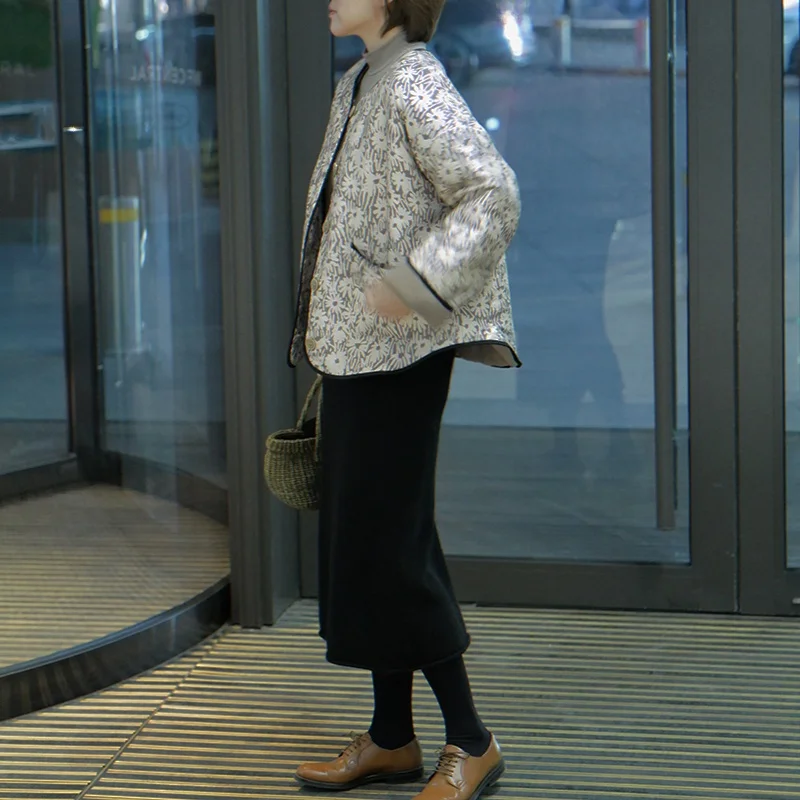 

Женское хлопковое пальто свободного кроя с круглым вырезом, принтованным узором, на одной пуговице, с длинными рукавами, простая верхняя одежда