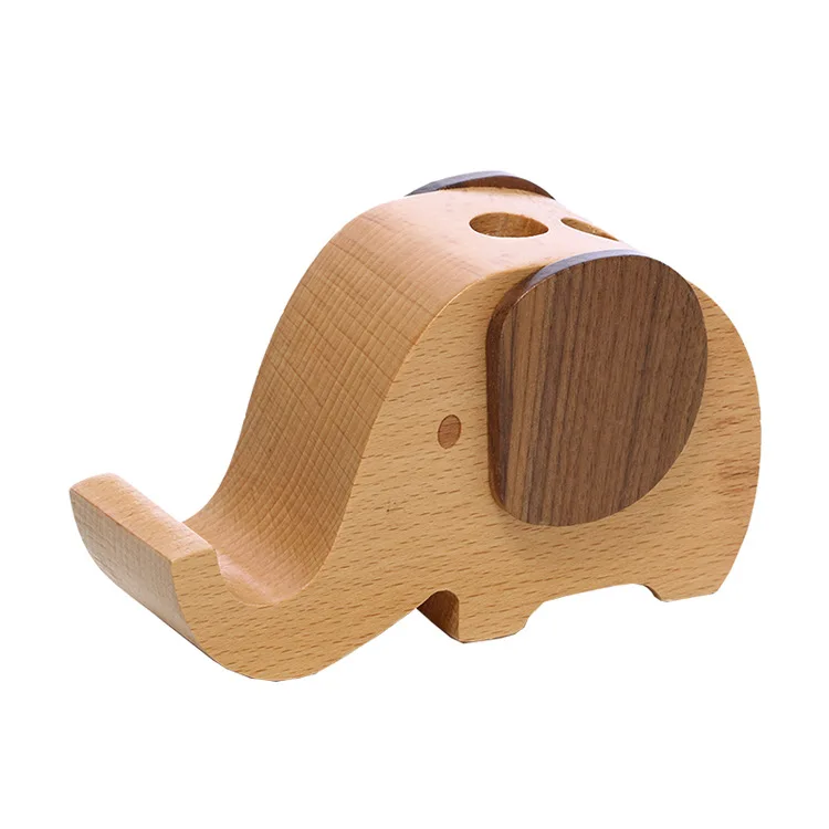 Solid Wood Multi-function Mobile Phone Holder, Wooden Creative Lazy Mobile Phone Base, Desktop Animal Ornament Decor Stand