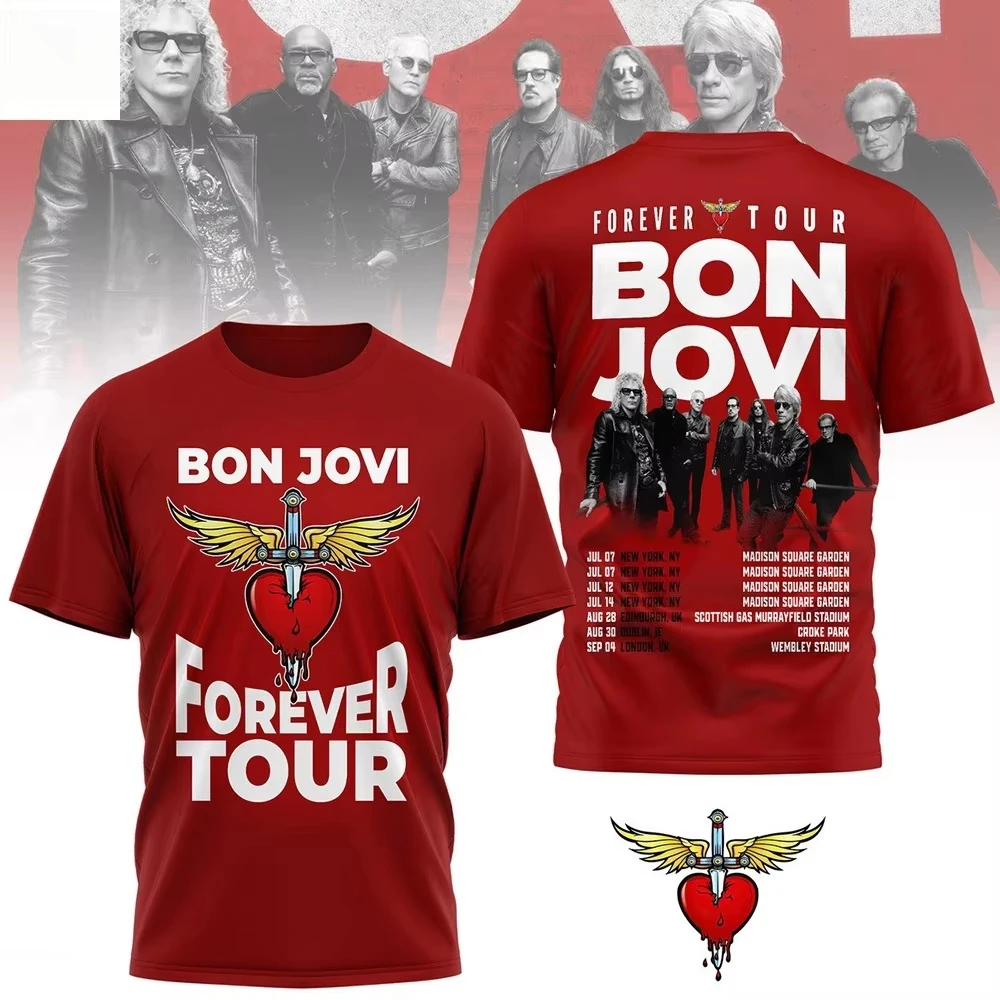Bon Jovi 2026 Forever Tour Merch T-shirt Men Women Summer 100 Cotton Clothing Oversize Short Sleeved Top Streetwear Unisex