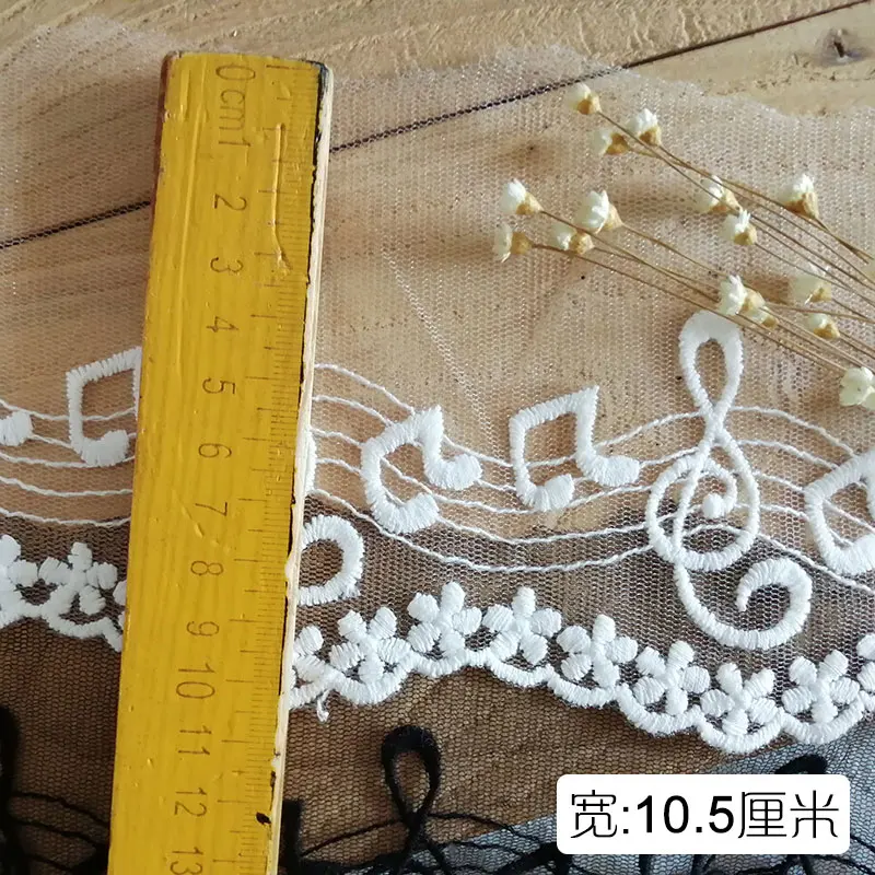 10CM Wide Gold White Black Musical Note Embroidered Tulle Mesh Lace for Fringe Party Dresses Fabric Sewing Accessories Supplies