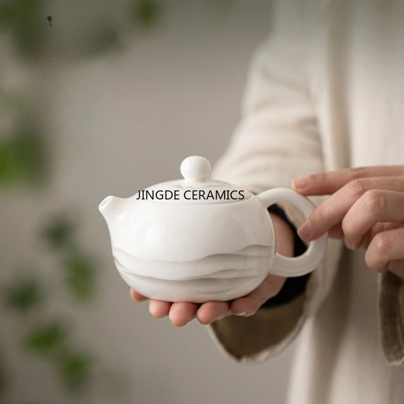 Dehua Sheep Fat Jade White Porcelain Single Person Teapot Household Ceramic Ball Hole Filter Tea Making Xishi Teapot 210ml