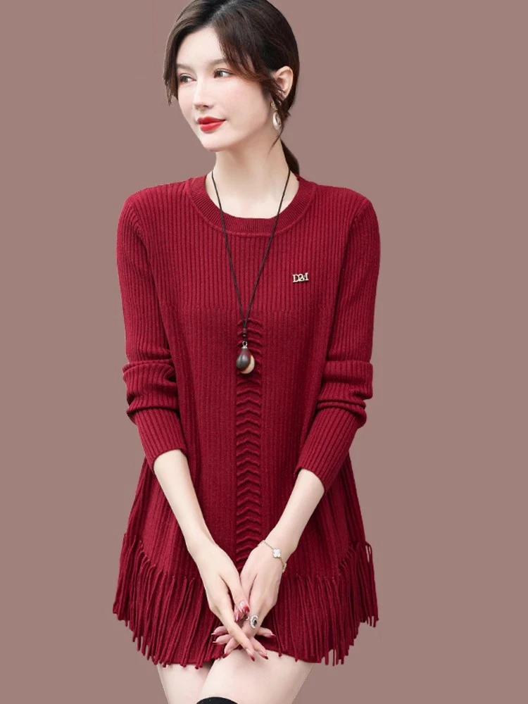 New Women Tassel Wool Sweater Autumn Winter Fashion O-Neck Long Sleeve Loose Knitted Tops Casual Plus Size Woolen Sweater