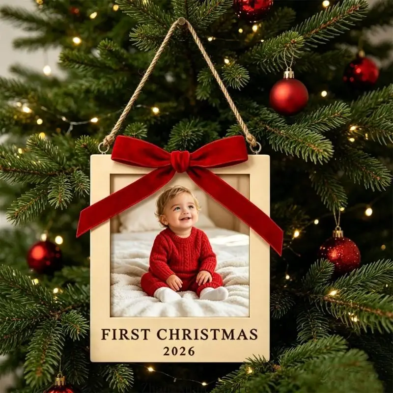Weihnachts-Fotorahmen-Ornament aus Holz für Baum oder Wand 3XUF – Detail 8