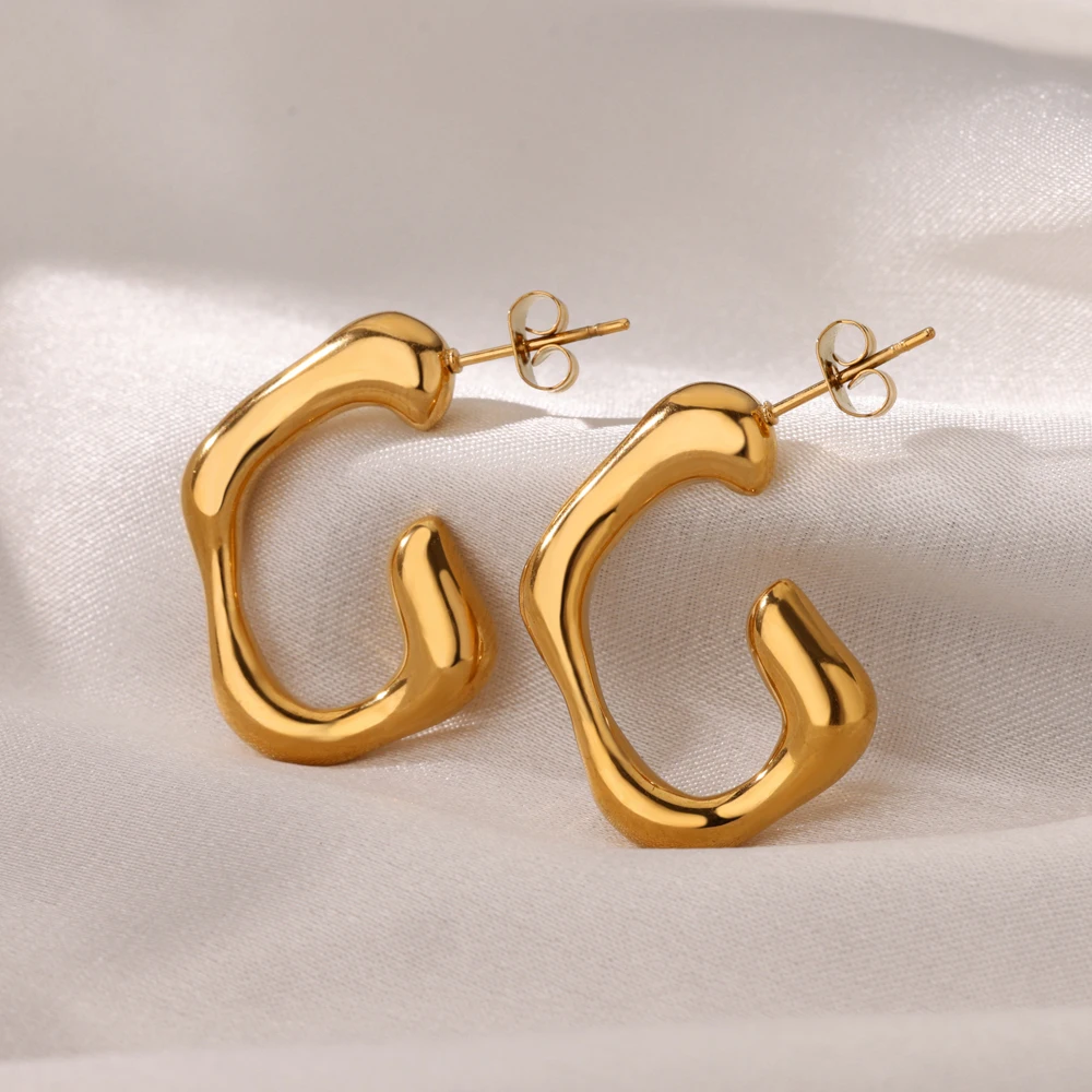 Irregular Butterfly Stainless Steel Stud Earrings for Women Gold Color Cute Wedding Aesthetic Geometric Earring Jewelry Gift BFF