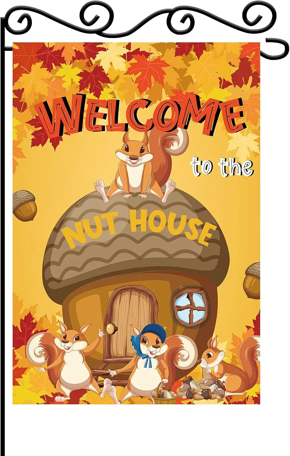 Welcome Nut House Garden Flag - Welcome Autumn Garden Banner - Squirrel Lawn Sign Yard Flag - Fall Humor Seasonal Outdside D zzo