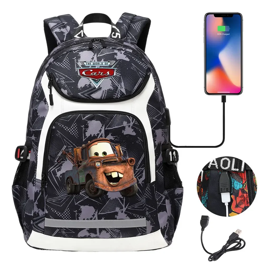 USB Teenagers Schoolbags The Cars Lightning McQueen Girls Boys Kids School Book Bags Women Men Laptop Travel Backpack