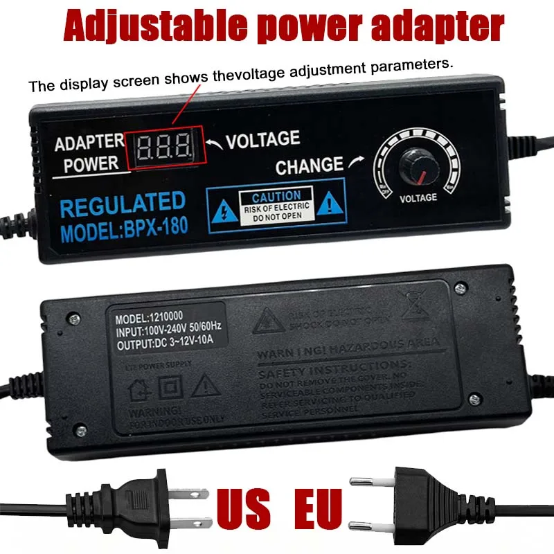 Adjustable Voltage Power Adapter 3-12V10A 3-24V5A 9-24V5A EU US Universal AC Input Clear Display Screen High Work Efficiency
