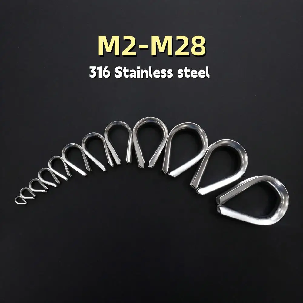 1/2/5/10pcs  M2 M3 to M28 316 Stainless Steel Cable Wire Rope Protective Sleeve Thimbles Rigging Chicken Heart Ring Fixing