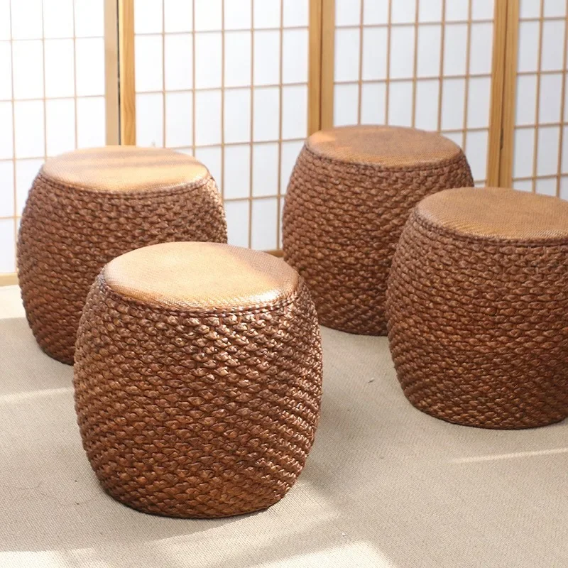 

Low Stool Sofa Rattan Woven Straw Round Stool Tatami Chair Tea Chair Living Room Bench Small Drum Stool 2024