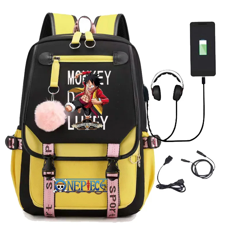 One Piece Campus Wind Large Capacity USB Bag Male and Female Student School Bag Backpack Shoulder Bag Luffy Computer Bag