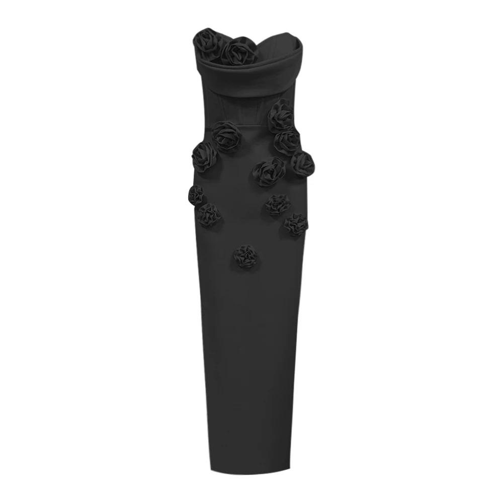 GORAFASHION New Three-dimensional Rose Flowers Tight Dress Birthday Party Celebrity Dress Bodycon Elegant Women Bandage Dress