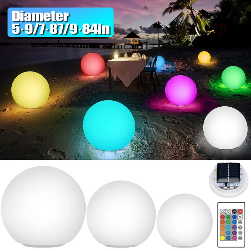 Solar Rechargeable LED Ball Light Color Changing Solar Globe Lamp IP67 Waterproof Outdoor Garden Light for Bar Yard Patio Path